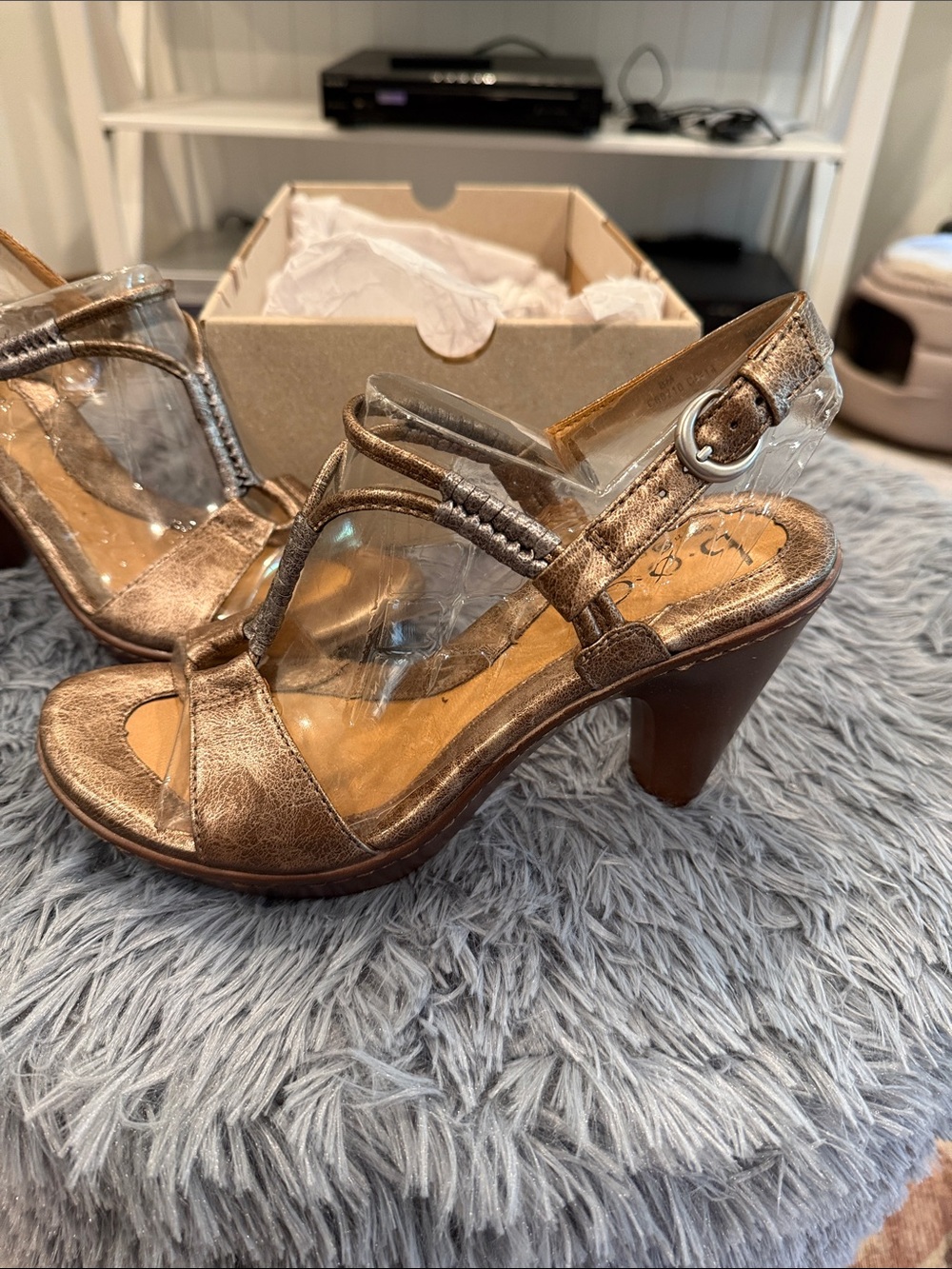 b.o.c. Metallic Rise Gold/Pewter Strappy Block Heel Sandals